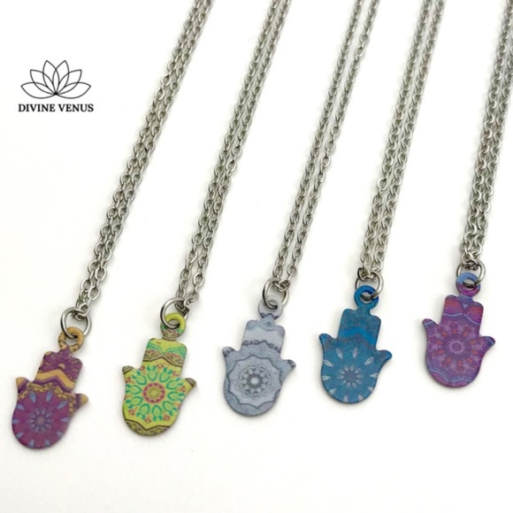 Colorful Hamsa Necklace | Stainless Steel - Picture 1 of 8